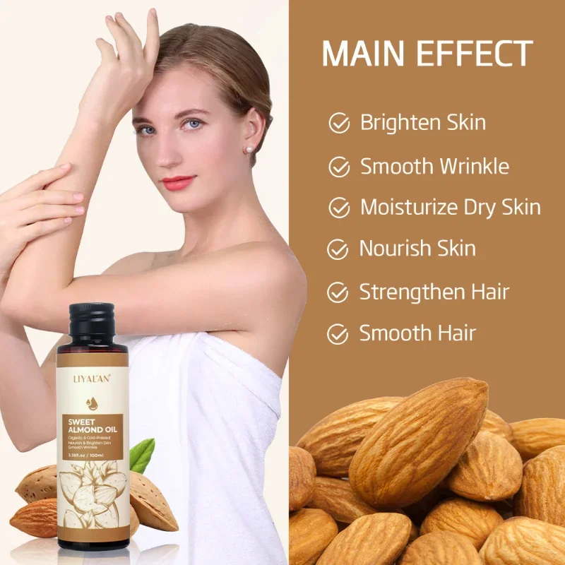

Sweet Almond Oil 100ml Body Massage Care Moisturize Dry Skin Nourish Smooth Anti-Wrinkle Strengthen Hair Pure Natural Skin Care