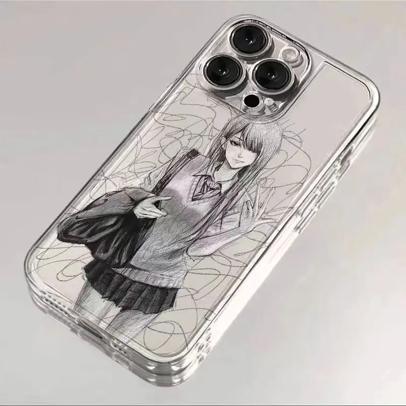 

Korean Personalized Girl Sketch Phone Case For iPhone 16 Pro Max 15 14 13 12 11 Pro Max X XS XR 7 8 Plus Y2K Cute Cover