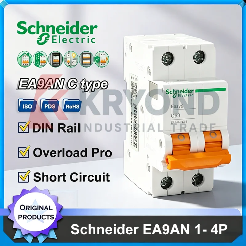 

Автоматический выключатель Schneider EA9AN для электрических распределительных систем на DIN-рейку, защита от перегрузки и короткого замыкания, 1P 2P 3P 4P, 6А 63А