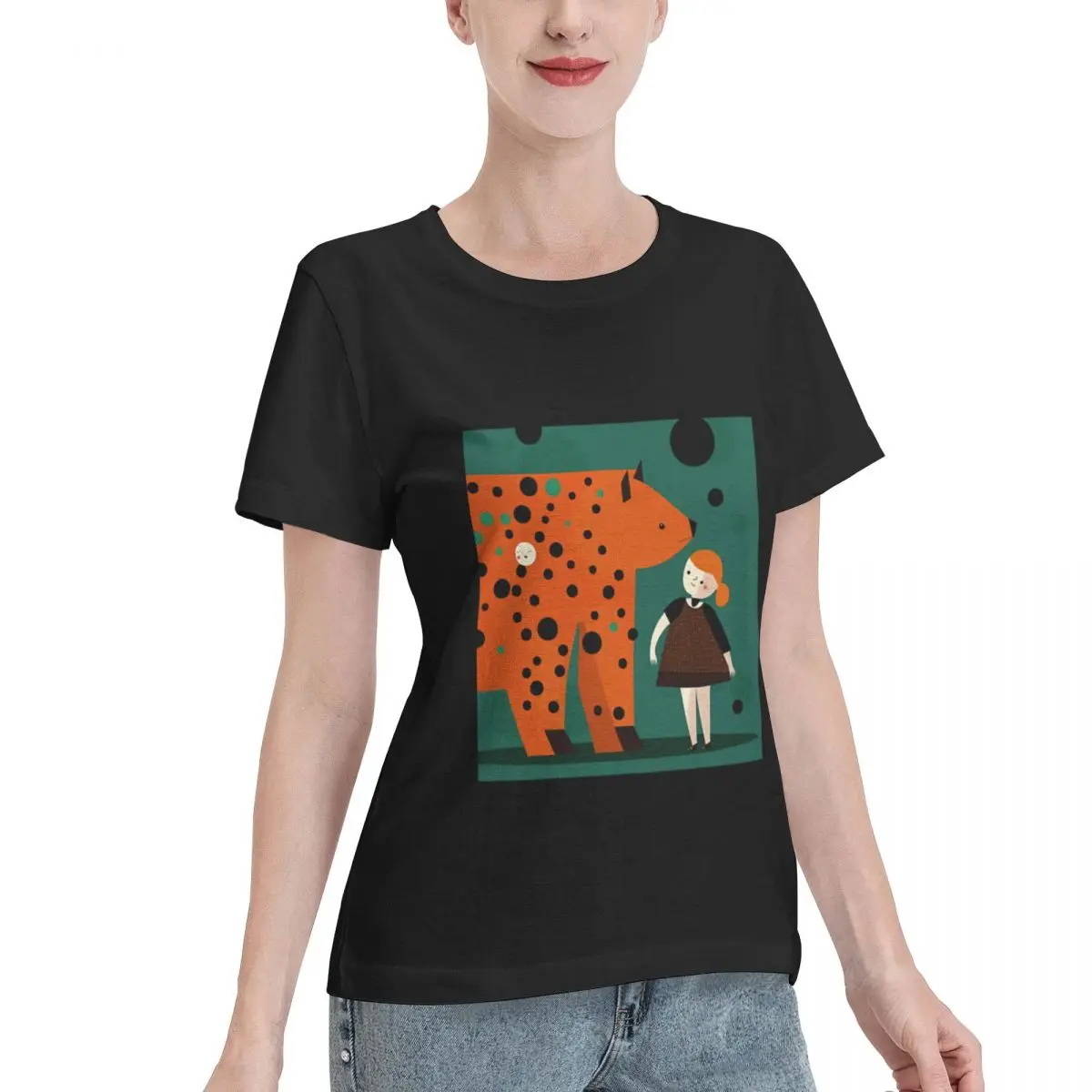 Bargain Price Bear And Girl Essential Women's T-shirt Aesthetic Home Casual Tee
