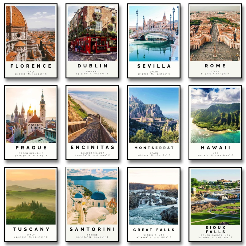 Pósteres e impresiones de paisaje de ciudad renombreada del mundo, pintura en lienzo con vista de ciudad, imágenes artísticas de pared, decoración de la habitación del Bar del hogar