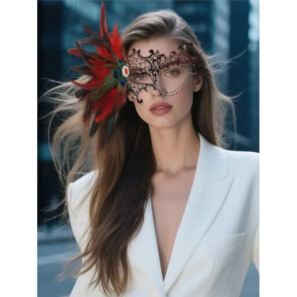 قناع عين مثير ريشة المياه الماس شرابة البندقية حفلة تنكرية الكرة هالوين زي حفلة تنكرية الدعائم سيدة قناع الوجه