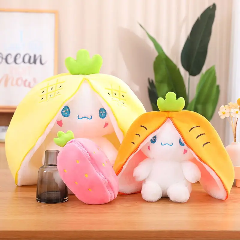 Dog Plush Toys Cute Strawberry/Carrot/Pineapple Of Puppy Doll Kawaii Stuffed Animal Hiding in Bag Toys for Baby Girl Easter Gift