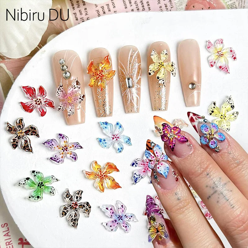 3D Nail Art Charms Ice Transparent Resin Flowers Colorful Petals Manicure Decorations DIY Nail Rhinestones Jewelry Accessories