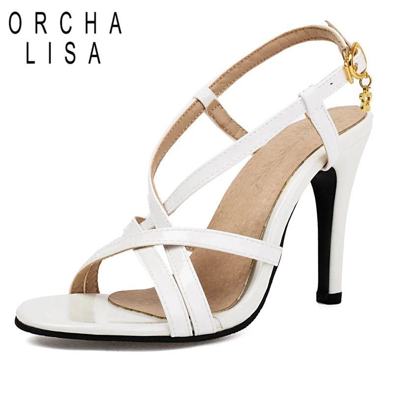 ORCHALISA 2024 Summer New Sexy Ladies Sandals Open Toe Stiletto 9cm High Heel Buckle Strap Plus Size 43 44 45 Party Women Shoes