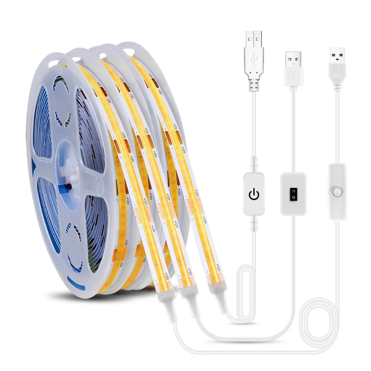 1-8pcs USB 5V COB LED Strip Light With Hand Sweep Sensor/Touch Dimmer/Key Switch LED Tape DIY Bedroom Kitchen Cabinet Backlight