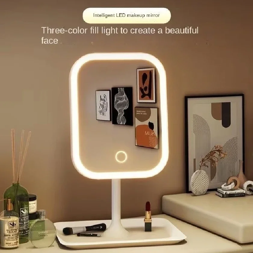 2025 New nternet celebrity with illuminated makeup mirror, student desktop makeup mirror, desktop touch up makeup mirror
