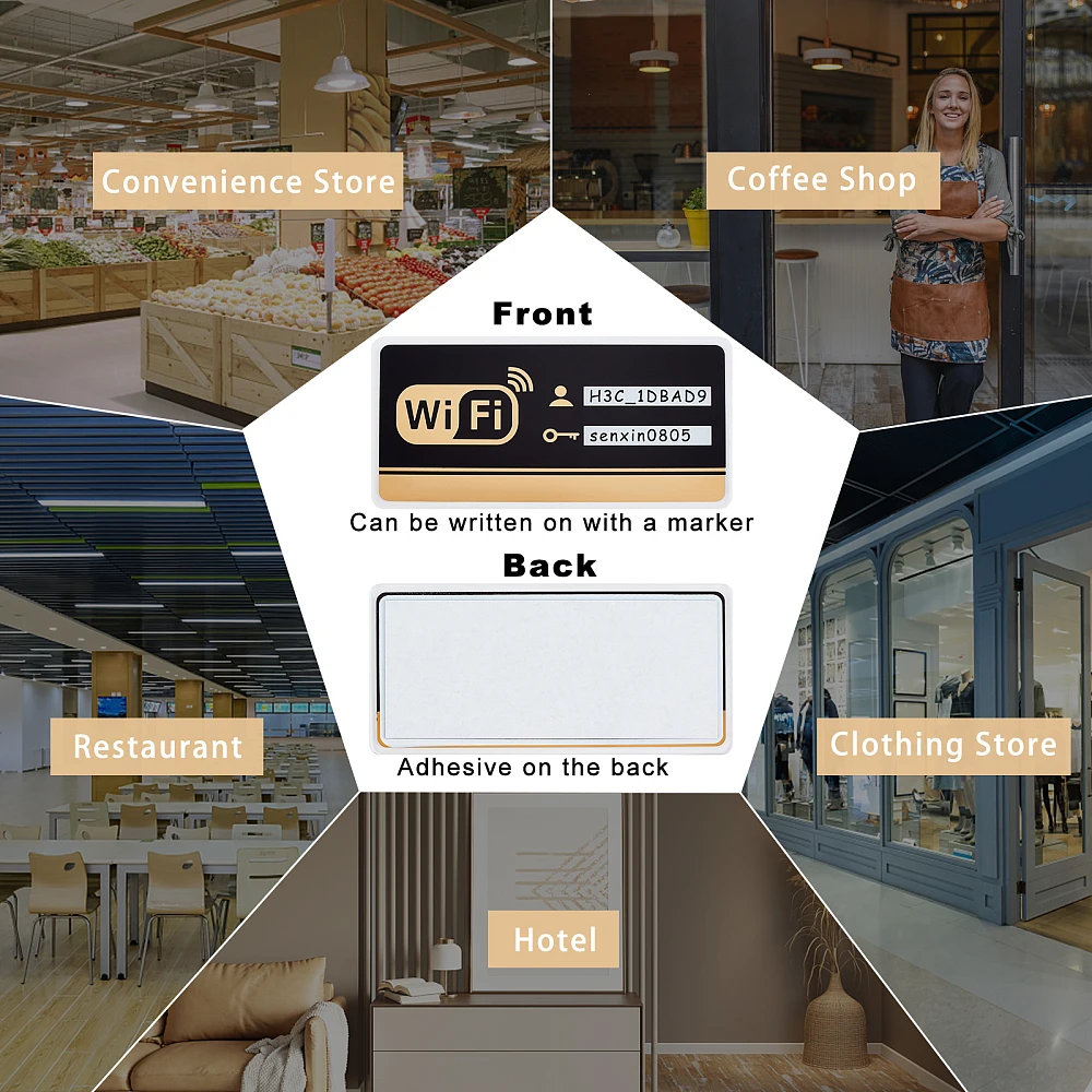 2 قطعة علامة كلمة مرور WiFi مستطيلة من الأكريليك لتغطية WiFi علامة تغطية الشبكة اللاسلكية مع لاصق لغرفة الاجتماعات #6