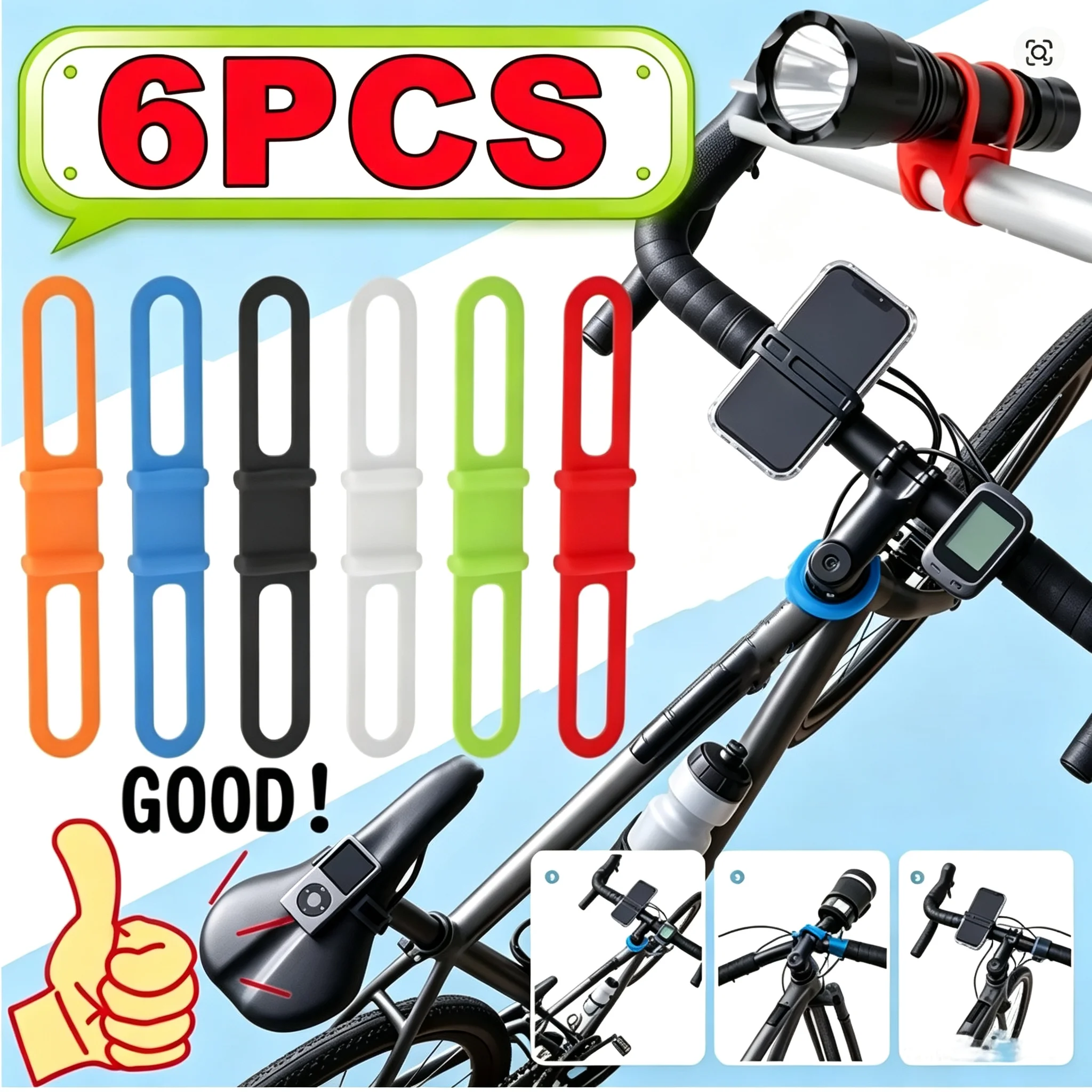Multipurpose Silicone Bike Strap Durable Flashlight Mount Holder Universal Bicycle Accessory Water Bottle Phone GPS Cycling