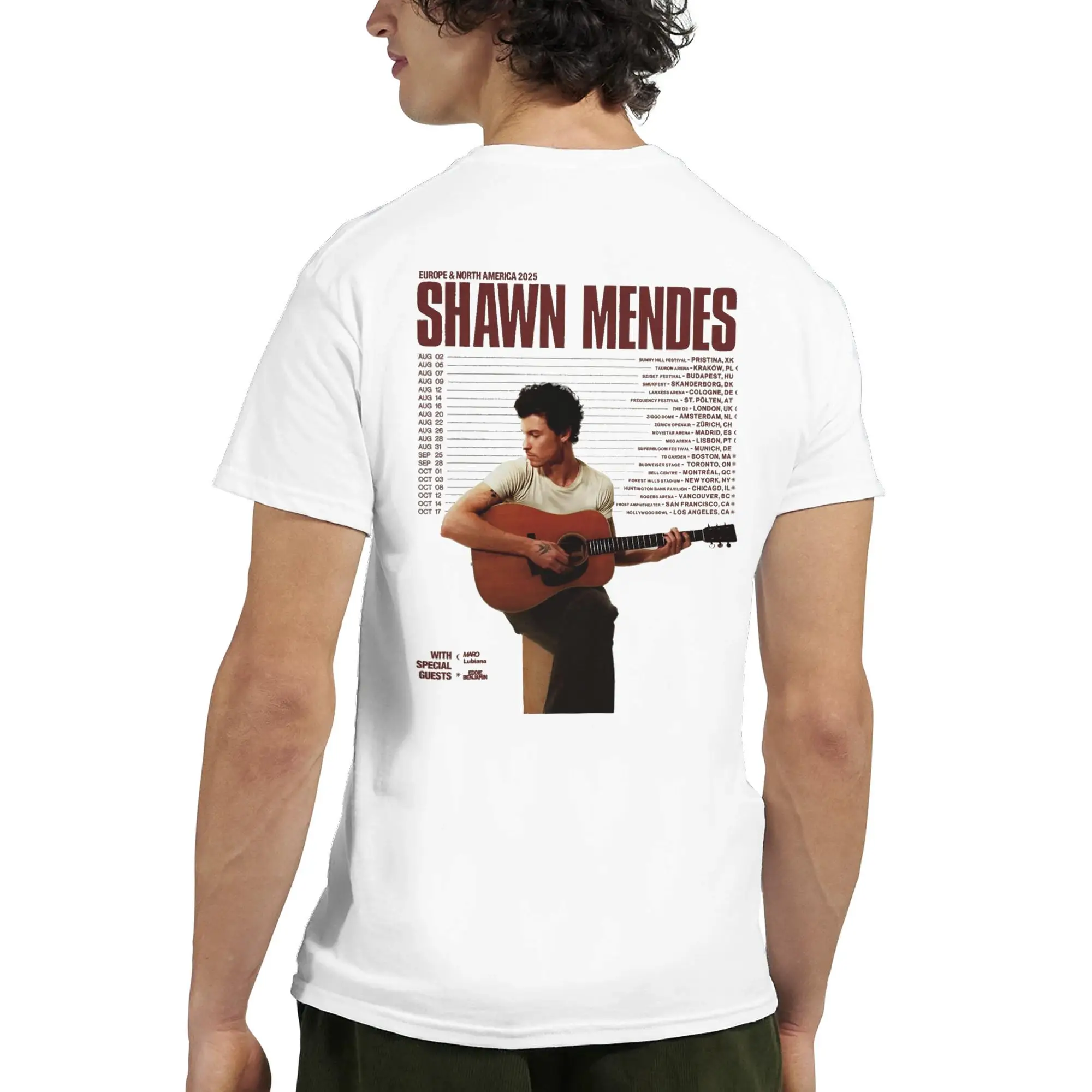 على الطريق مرة أخرى جولة 2025 تي شيرت جديد في الموضة عادية فضفاضة قصيرة الأكمام الجولة الرقبة عالية الجودة ملابس الشارع شون مينديز