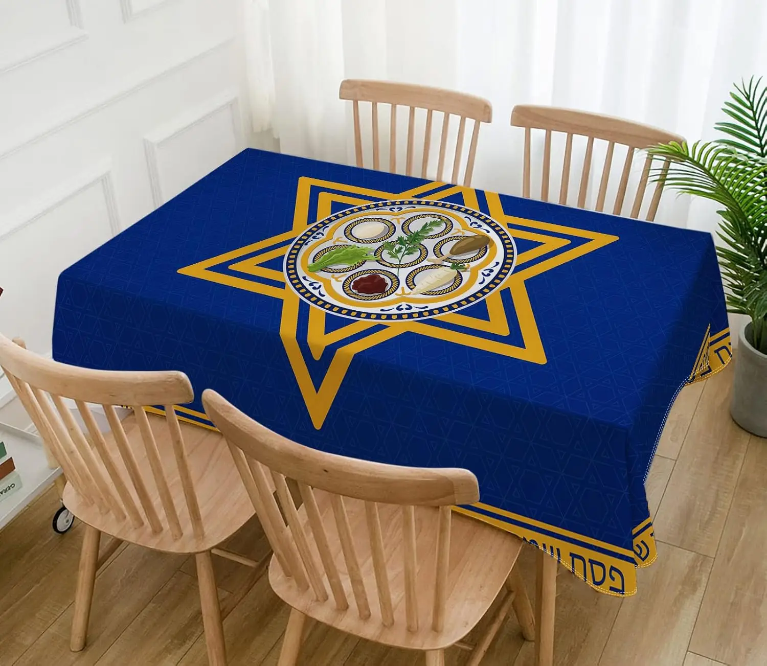 Happy Passover Waterproof Tablecloths Holiday Party Decor Star of David Pesach Rectangle Table Cloth Kitchen Dining Table Decor