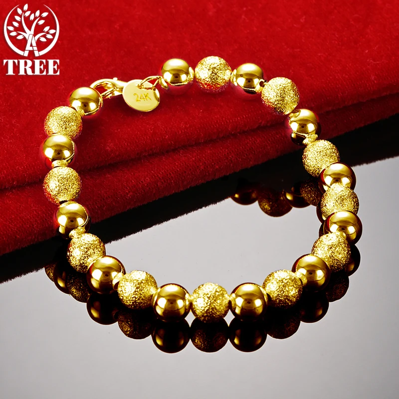 ALITREE 24K Yellow Gold Matte Smooth Alternating Beads Bracelets For Woman Party Wedding Engagement Christmas Fashion Jewelry