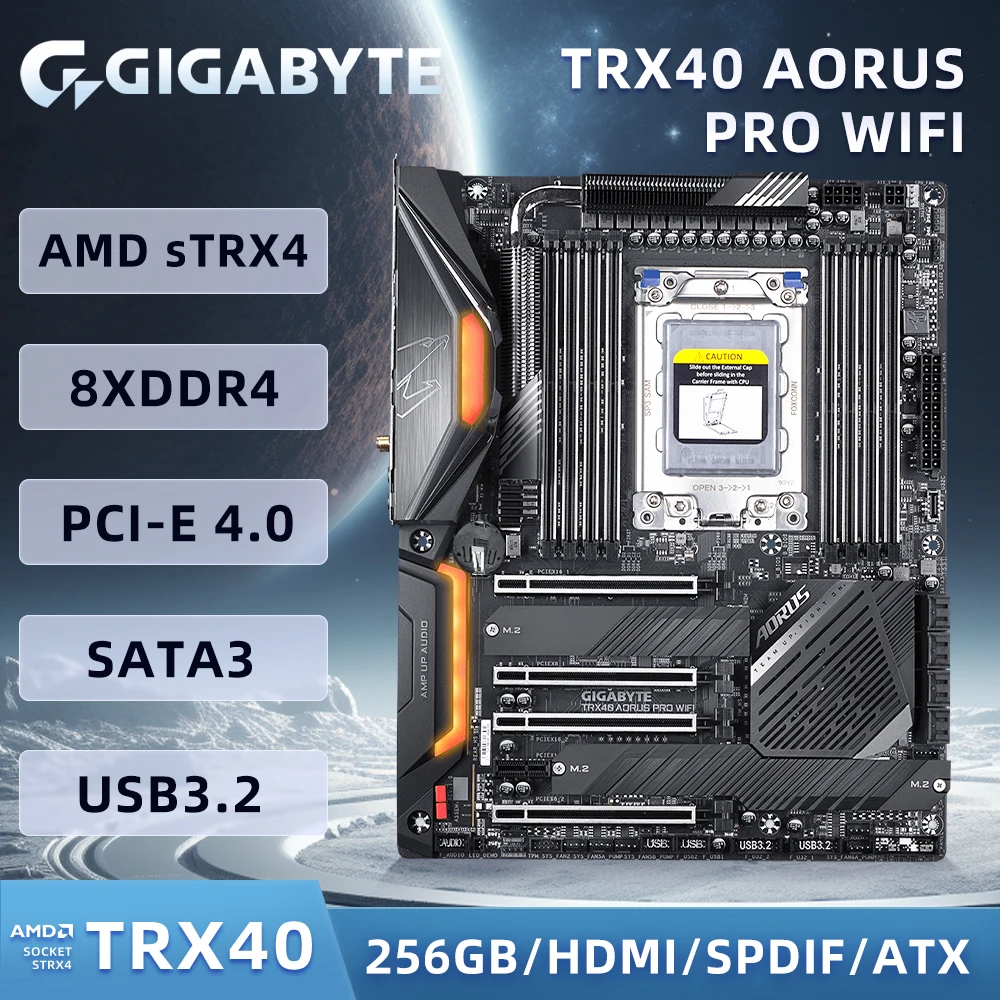 GIGABYTE TRX40 AORUS PRO WIFI Motherboard Support Ryzen Threadripper 3990X 3970X 3960X CPU 8xDDR4 4400MHz 256GB NVMe M.2 ATX