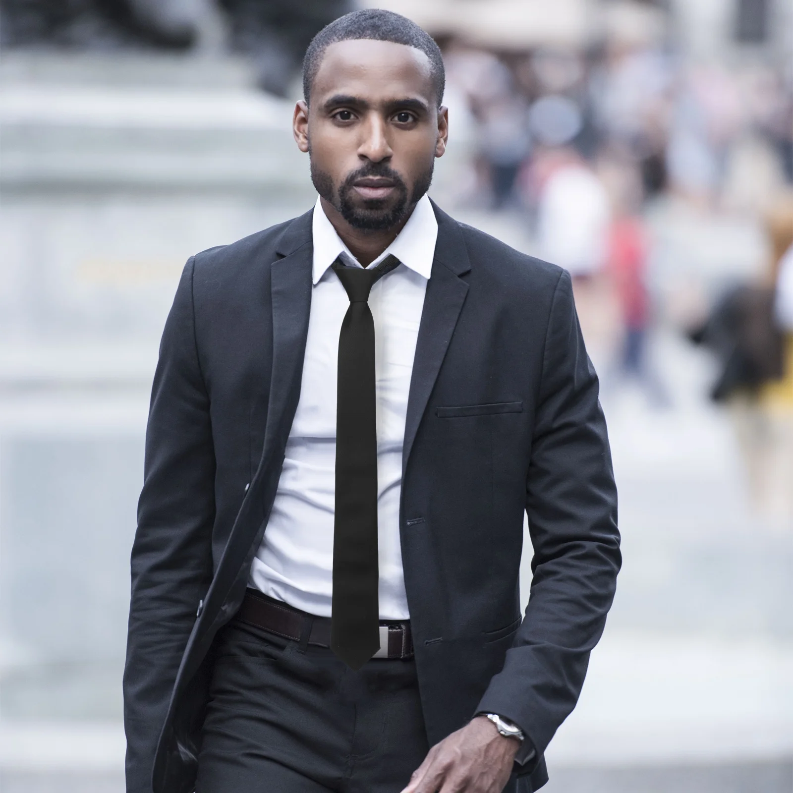 

Classic Black Solid Color Zipper Neck Tie Pre-Tied Business Formal Men Neck Tie Wedding Graduation Celebration