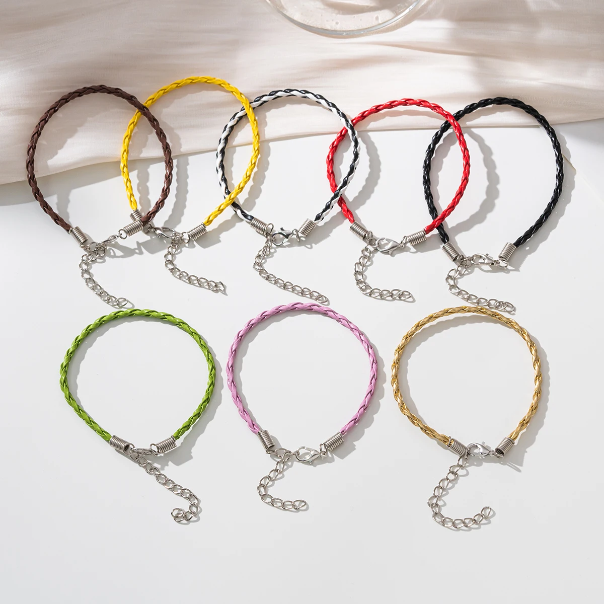 

10pcs Multicolor PU Leather Cord Braided Rope With Lobster Clasp for DIY Bracelet Women Men Jewelry Making Supplies Accessories