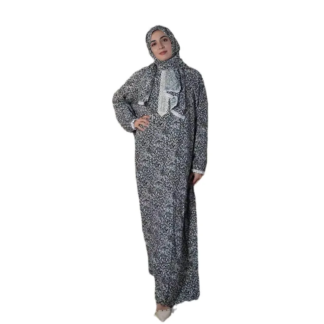 

Autumn New Muslim Fashion Abaya Ramadan Eid Soft Cotton Delicate Rose Patterns Breathable Prayer Dress Abayas