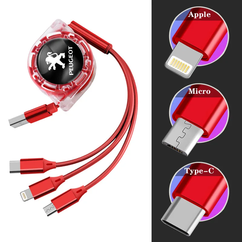 Car Internal Accessories 3 In 1 Micro Car logo Charger For Peugeot 407 508 5008 307 308 3008 206 207 208 107 106 205 301 408 407