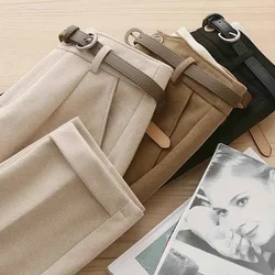 Fall Warm Woolen No Belt Harem Pencil Pants Women High Waist Ankle Length Casual Suit Pants Korean Chic Office Lady Trousers