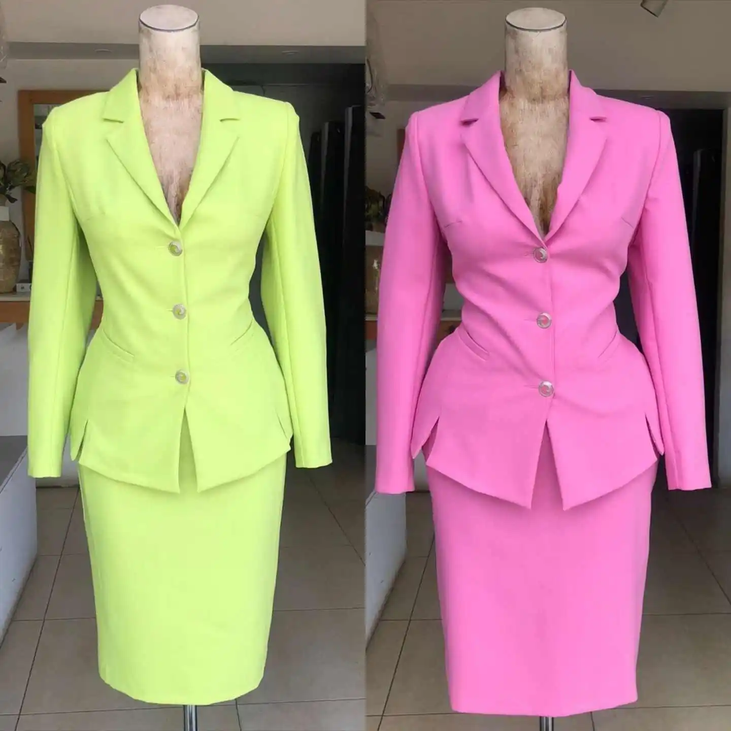 

Elegant Single Breasted Jacket Notched Lapel Women Suits Casual Women Blazer Tea Length Skirt Customized 2 Piece Set