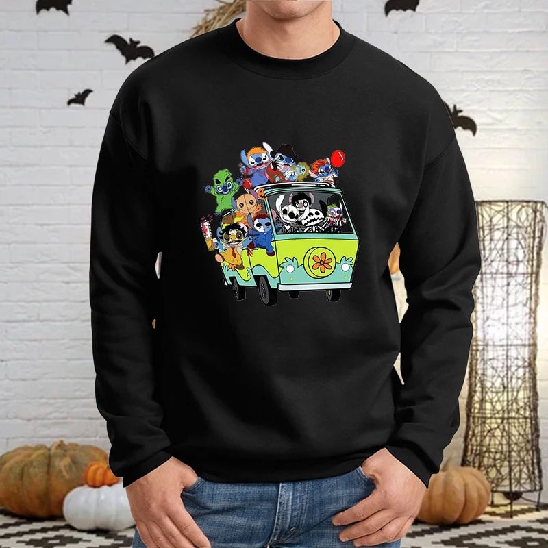 

Stitch Horror Halloween Sweatshirt Men's Halloween Horror Movie Top Men's Long-Sleeve Crewneck Pullover