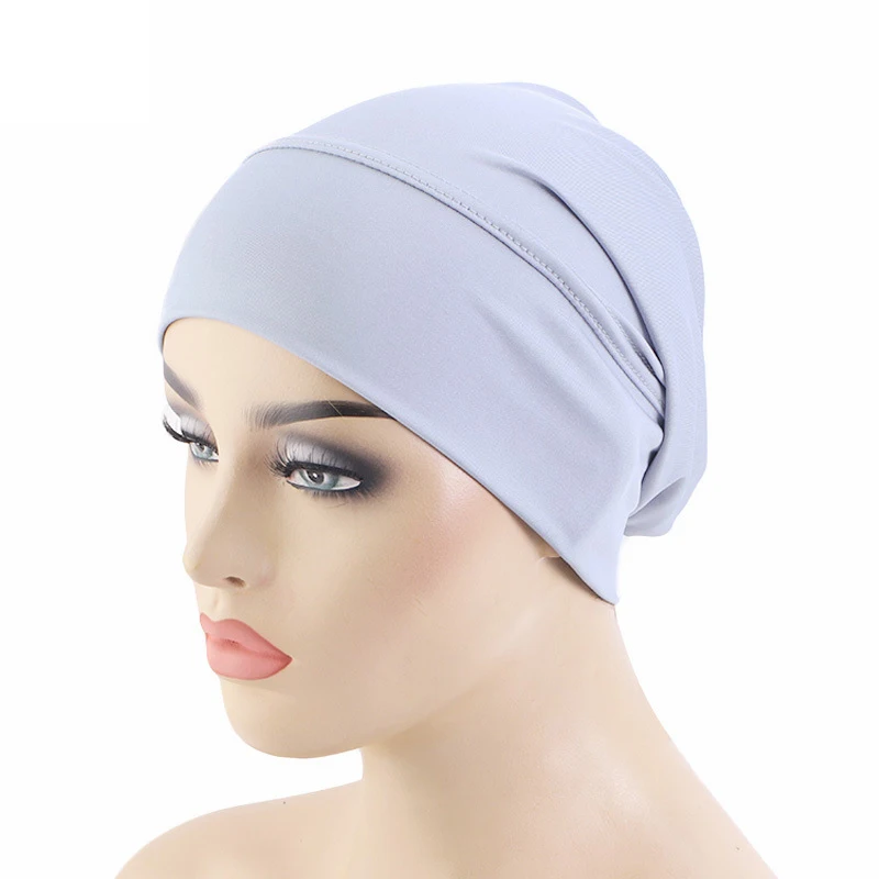 Baru Stretch Underscarf Turban wanita Muslim topi Dalaman Hijab Beanies Bonnet Headscarf Chemo topi perawatan rambut bungkus kepala Turban Mujer