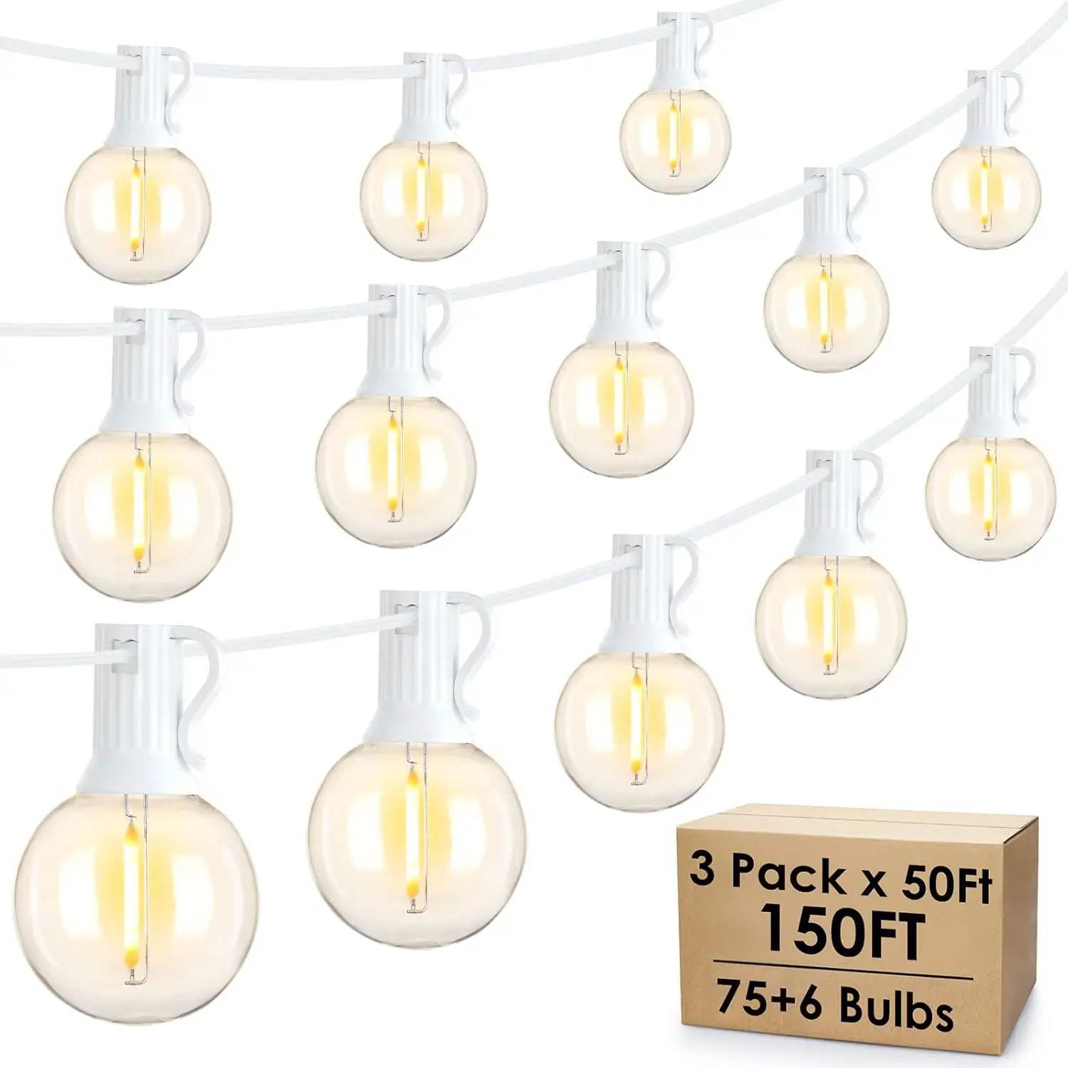 

150Ft Outdoor String Lights, Connectable G40 Globe Patio Lights with 81 LED Plastic Bulbs for Backyard Wedding - White Wire