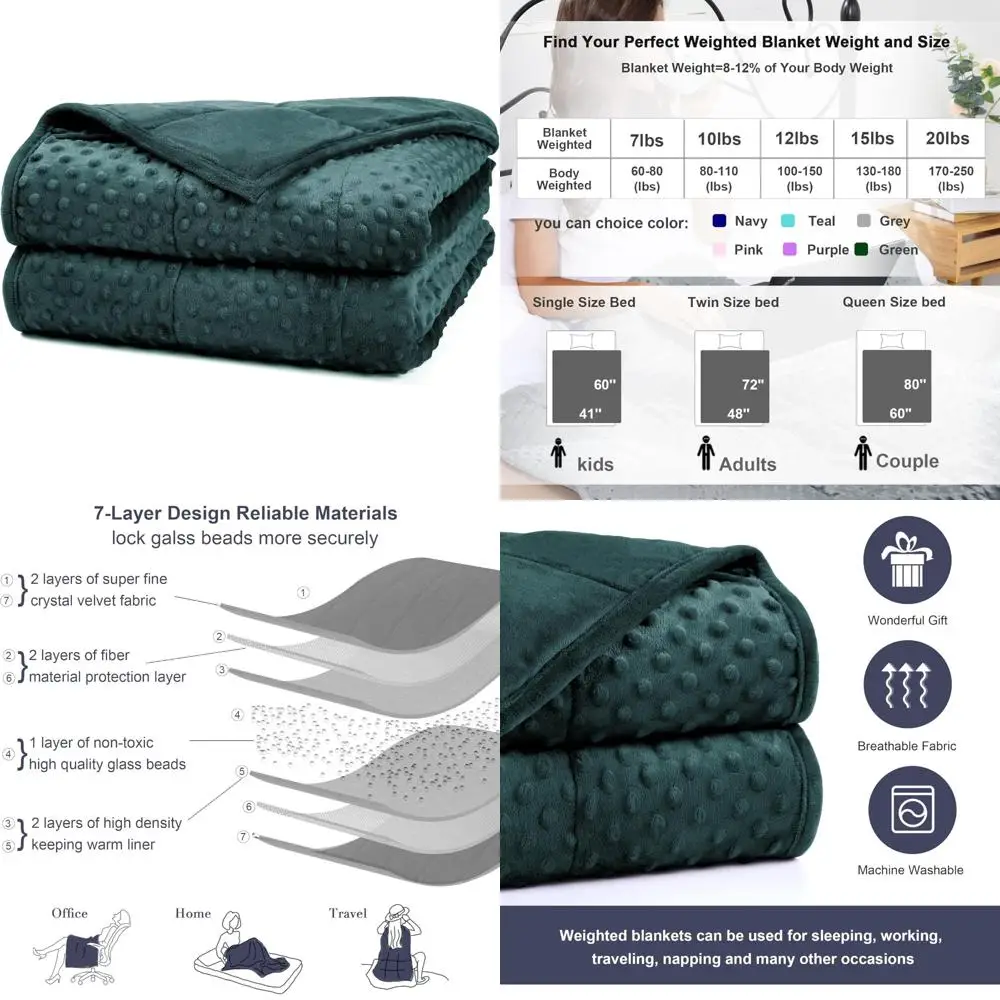 

Twin Size 20-Pound Weighted Blanket, 48x72 Inches, Green, Breathable and Cooling Minky Material for Adults