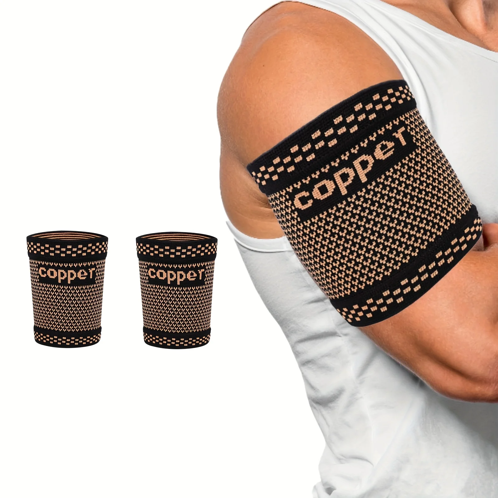 Manga de compresión para bíceps y brazo, funda de compresión para parte superior del brazo de cobre, soporte muscular cálido para bíceps, 2 uds.