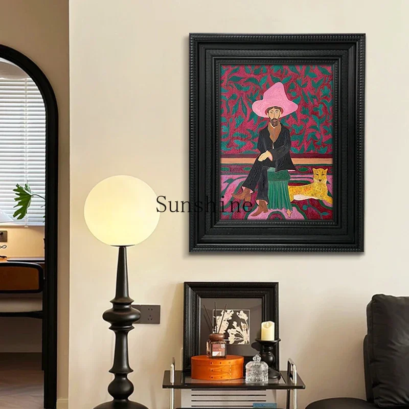 

French niche art mural pink hat western figure decorative painting