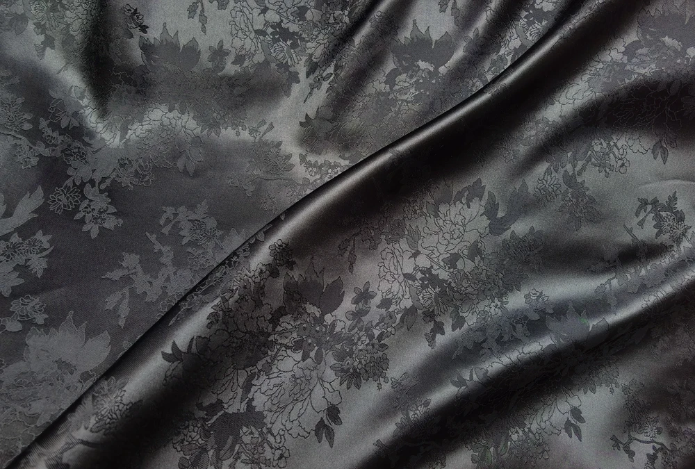 100cm*148cm Black Silky Floral Jacquard Satin Fabric for Inner Lining Material Sewing Clothes