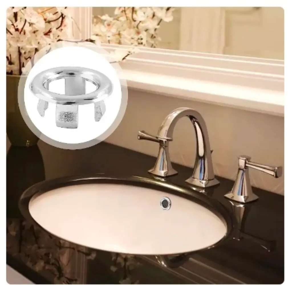 1PCS Plastic Bathroom Kitchen Basin Sink Overflow Cover Ring Insert Replacement Chrome Hole Round Drain Cap Basin Accessory