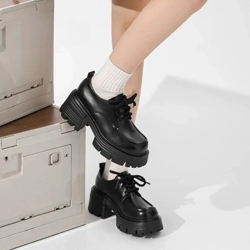 

​Women's 2025 Spring and Autumn Loafers Thick Sole Height Increasing British Style Fashion Versatile Black Leather Shoes