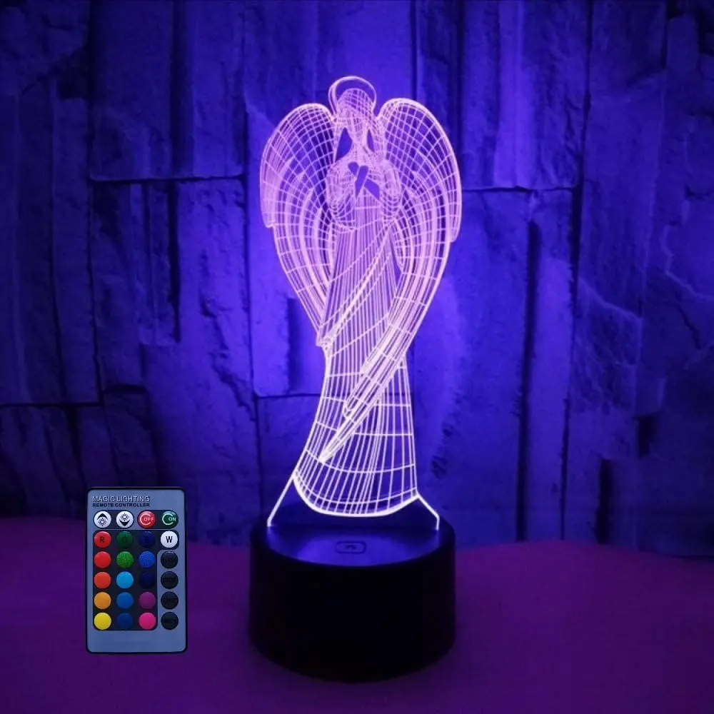 3D Angel Night Light 7/16 Color Illusion Lamp USB/Battery Powered Indoor Table Decoration Gifts for Christmas Party