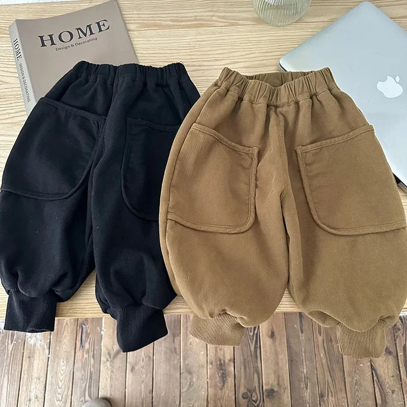 

Children Clothing Kids Casual Pants 2023 Korean Style Boys Thick Solid Color Warm Full Length Simple Comfortable Kids Pants