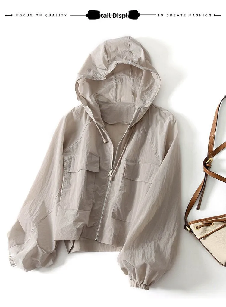 Lightweight Linen Cotton Blend Hooded Jacket Women's Summer Loose Fit Casual Outerwear Breathable Sun Protection Top