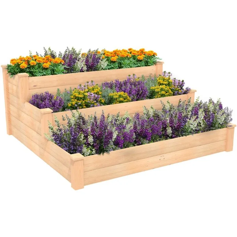 

Raised Bed Planter, 4’x4’. Outdoor Wooden Raised Garden Bed Kit for Vegetables, Fruit, Herbs, Flowers and Plants, Tiered Design