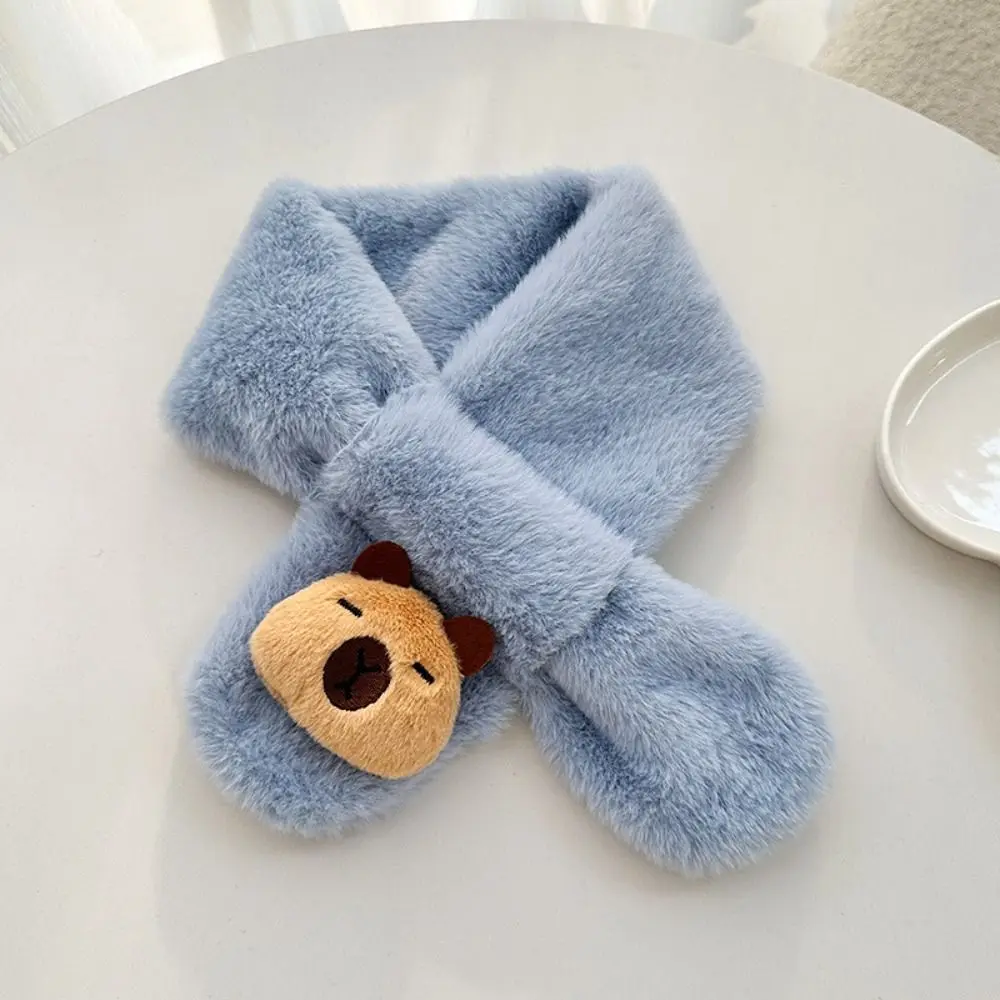 New Winter 's Cross Scarf Warm Solid Color Capybara Plush Scarf Thickened Neckerchief Wrap