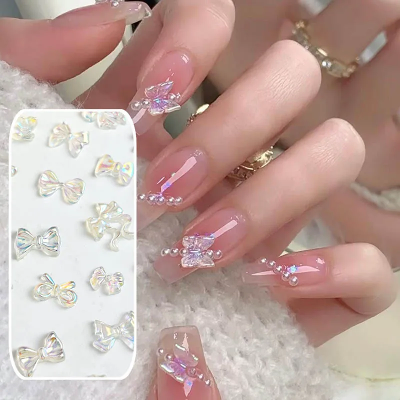 50pcs Resin Butterfly Nail Art Jewelry Bow Tie Streamer Wearing Nail Ice Through Hairpin Phone Case Decorations Diy Accessories