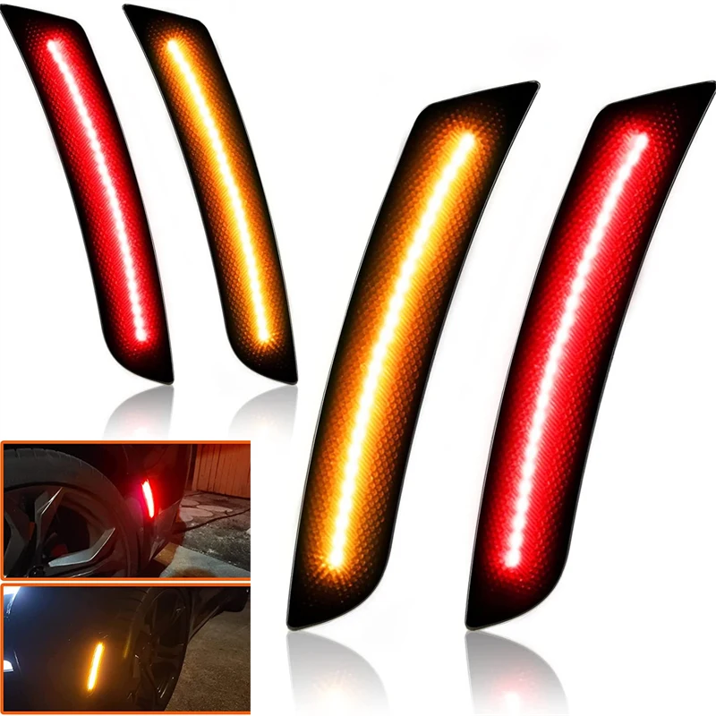 

4PCS Front Amber & Rear Red Led Side Marker Lights Turn Signal Indicator Blinker Lamps For Chevrolet Chevy Camaro 2016 2017 2018