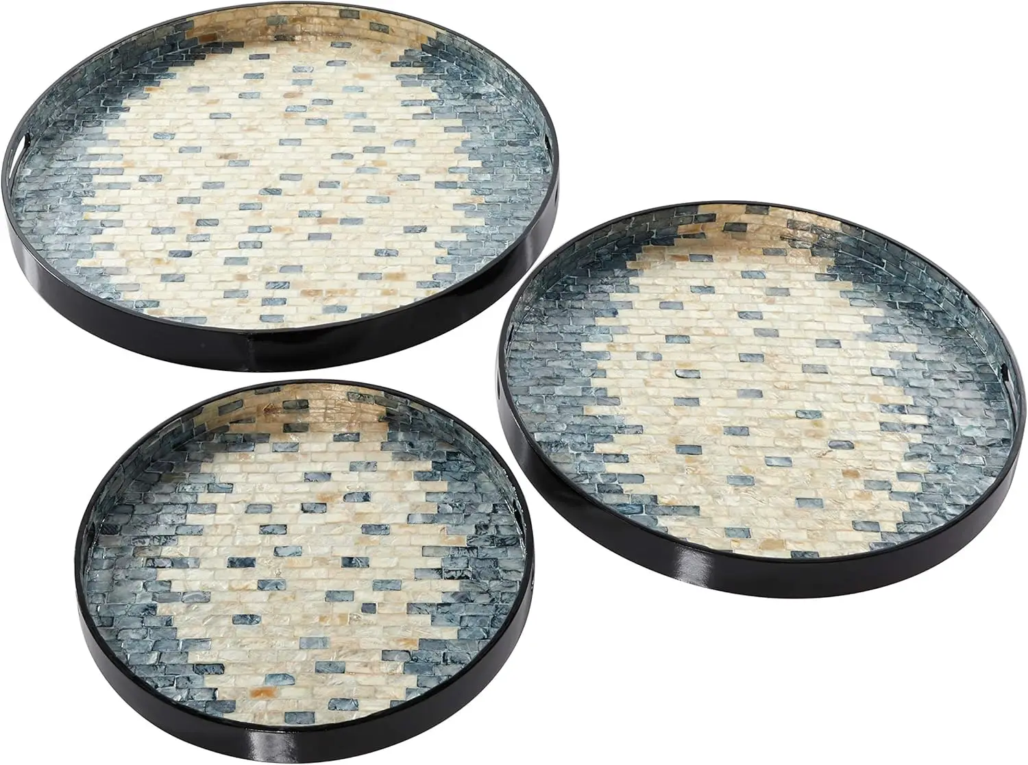 

Round Pearl and Blue Shell Serving Trays Set of 3 23" 19" 15" 24 X 2round Multi Color Nautical Coastal Wood