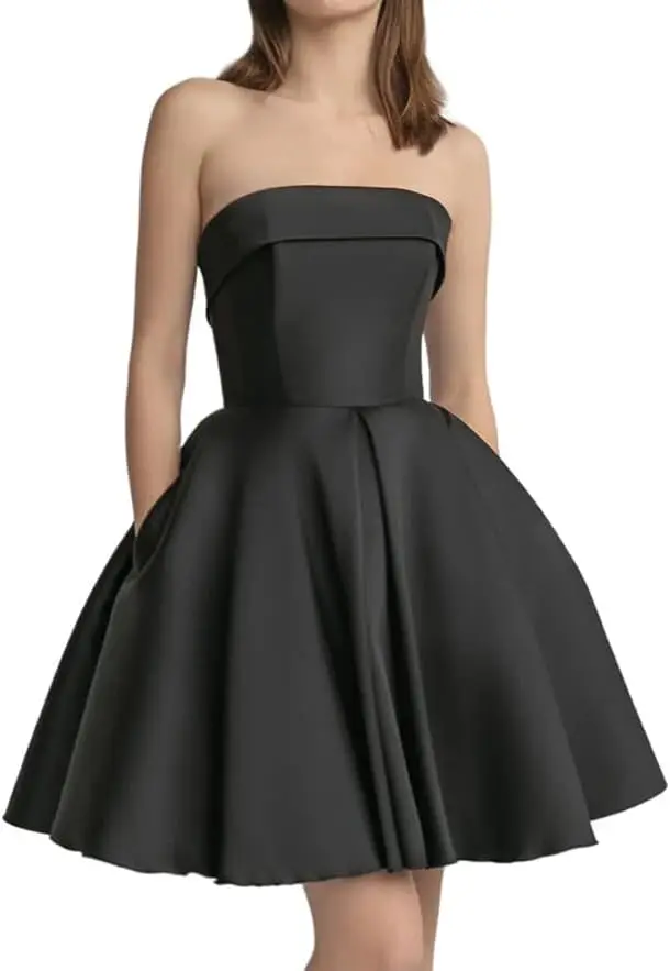 

Satin Strapless Party Dance Cocktail Dress A-Line Formal Wedding Mini Skirt Elegant Back to School Short Elegant Dance Dress