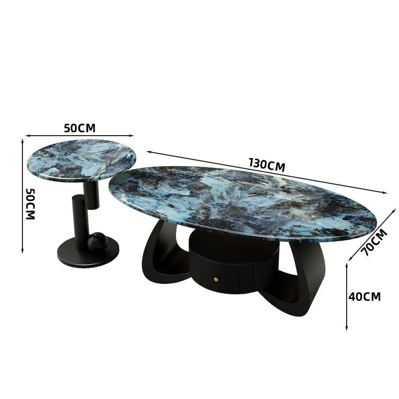 Modern Light Luxury Microcrystalline Stone Rock Slab Coffee Table Small Apartment Curved Supercrystalline Home Living Room Desig