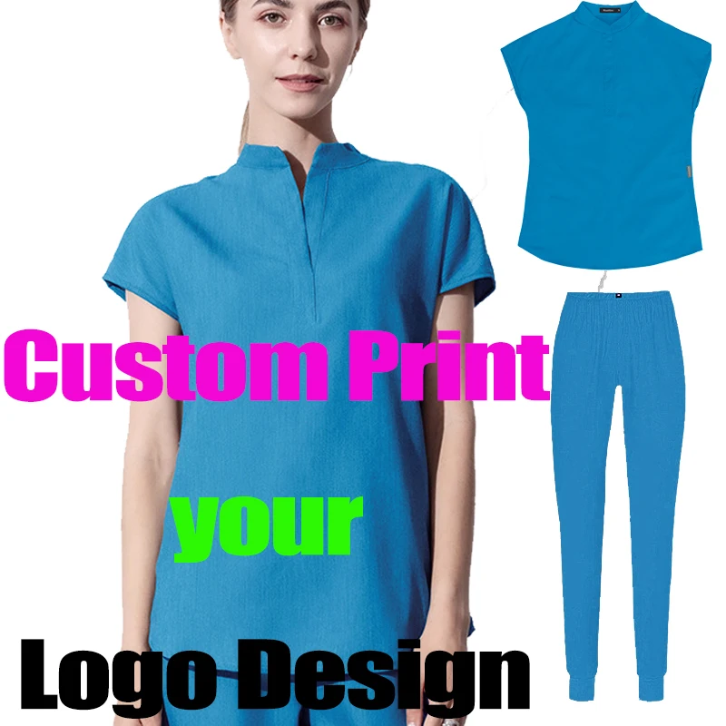 

Beauty Custom Print Logo Medical Scrub Nurse Salon Pet Spa Veterinary Uniform Hospita lDoctor Workwear Non-sticky Hair Work Suit