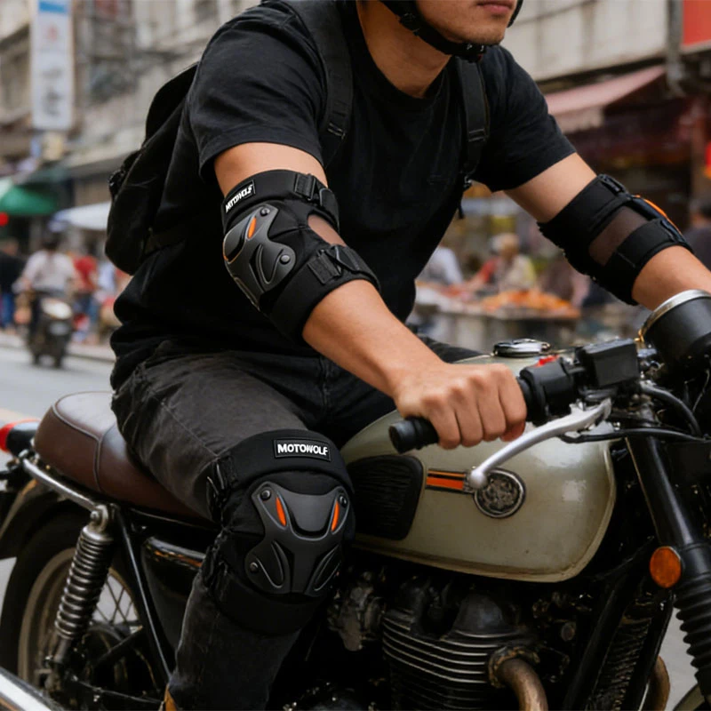 Motorcylist Knee Elbow Protector 4Pcs Set Motorcycle Motocross Off-Road Riding Skating Safety Protective Gear Sport Equipment