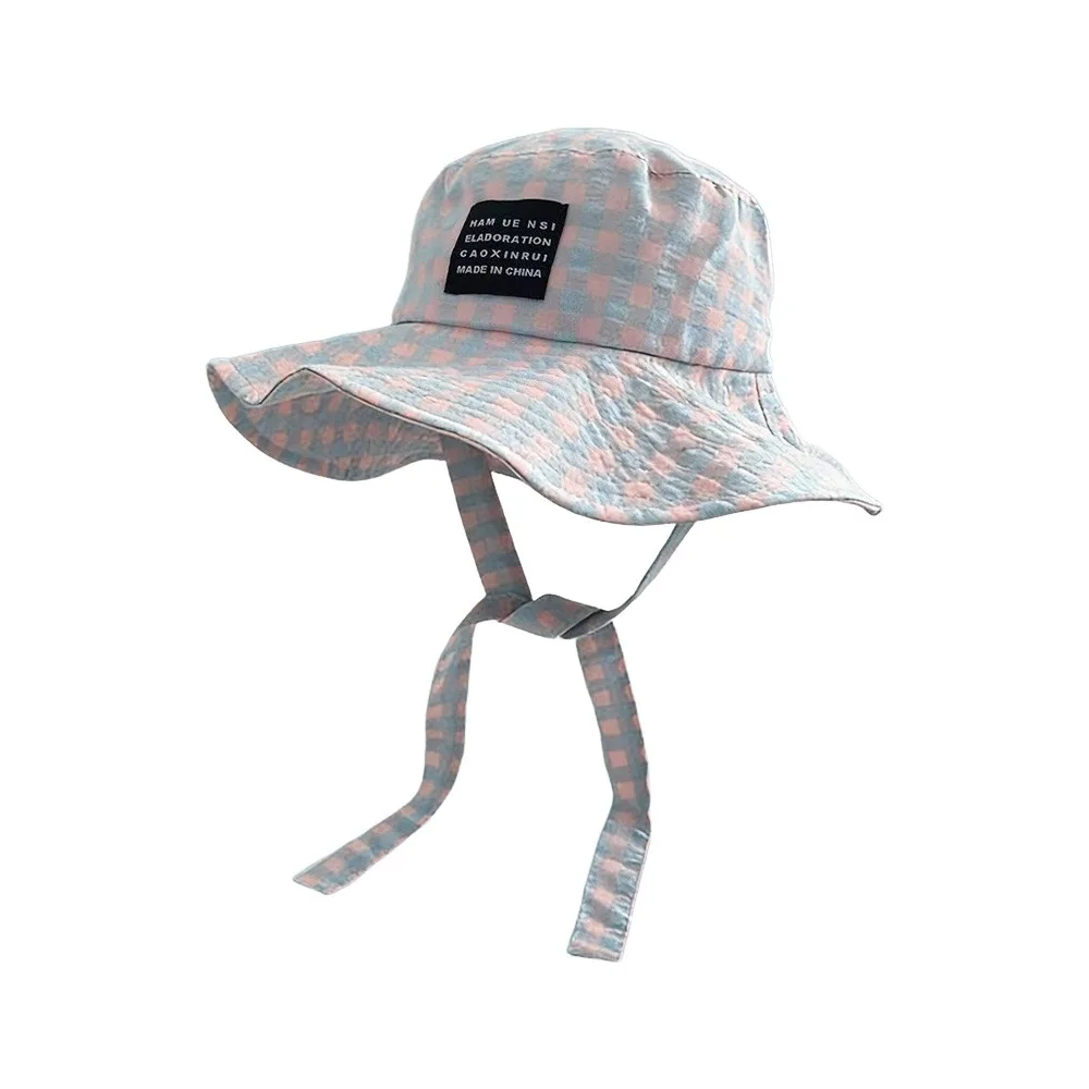 Sommer-Fischerhut Atmungsaktiver Sonnenschutz Retro Karierter Damen-Reisehut Modischer Breiter Rand Wander- und Campinghut mit Visier – Detail 10