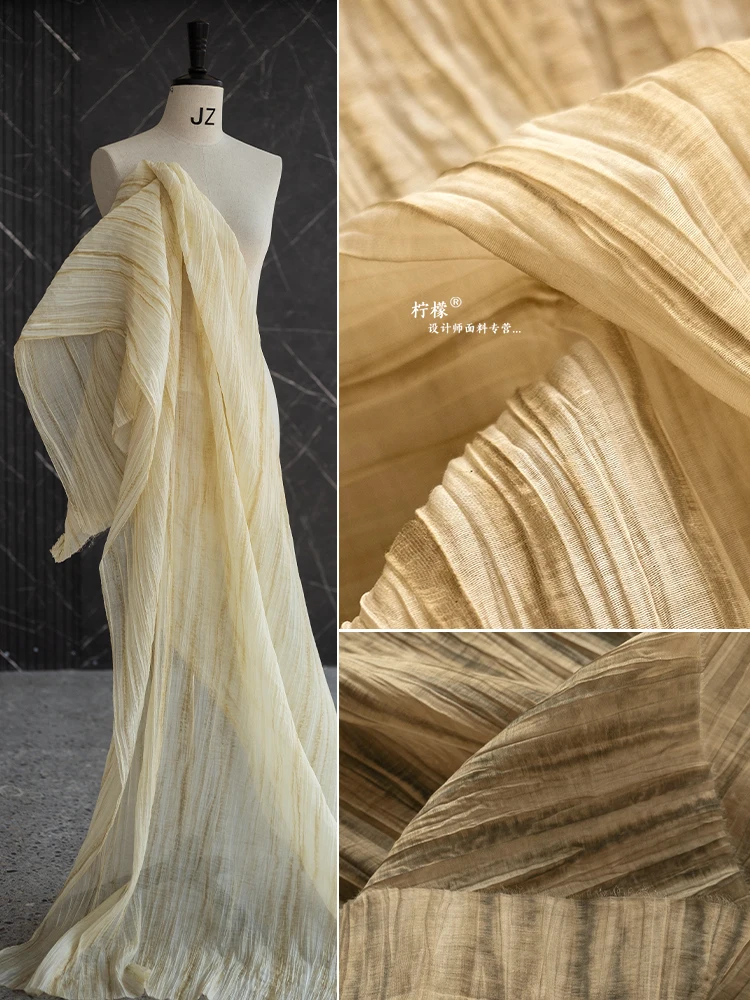 

Ретро плиссированная ткань Tie Dye для шитья, легкая прозрачность для платьев, дизайнерская ткань для одежды, материал для шитья во дворе