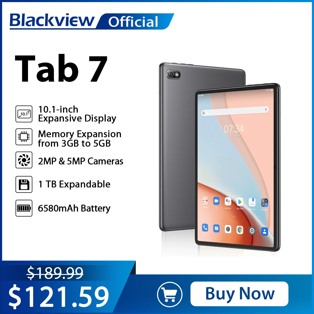 [العرض الأول في العالم] جهاز لوحي Blackview Tab 7 مقاس 10.1 بوصة 1280X800 Android 11 6580mAh 3GB 32GB 4G WIFI LTE Tablets Kindle Ebook Type-C