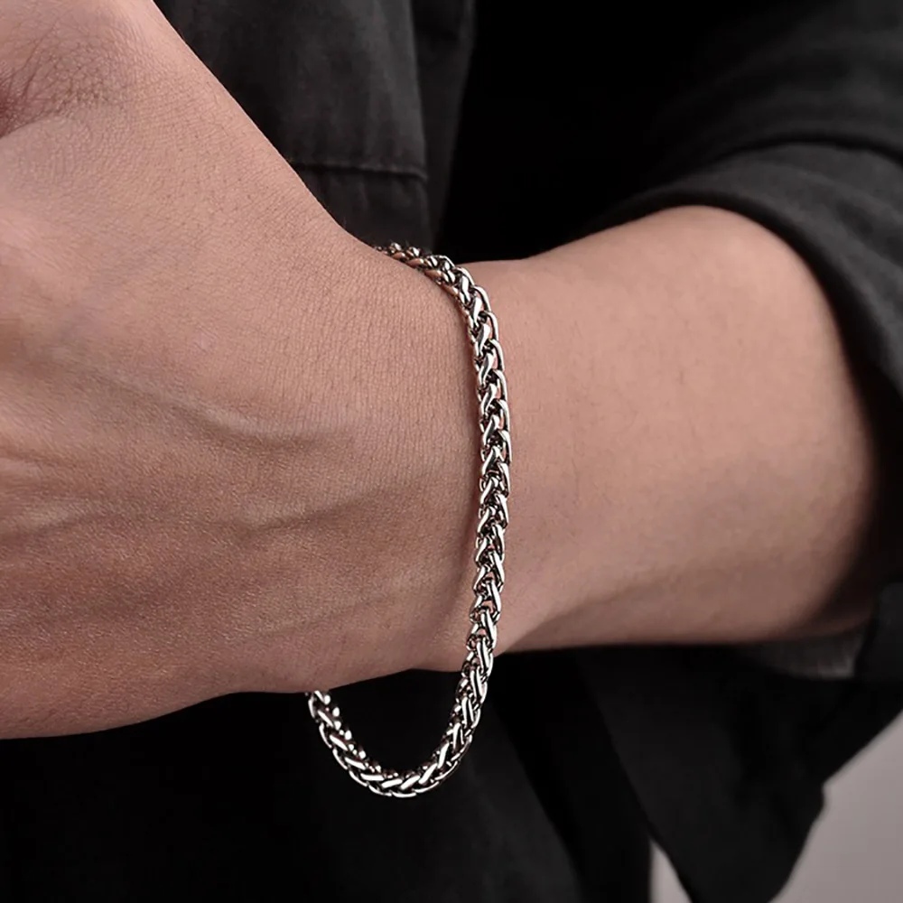 925 Sterling Silver 3mm Braided Wheat Chain Bracelet 17-21cm