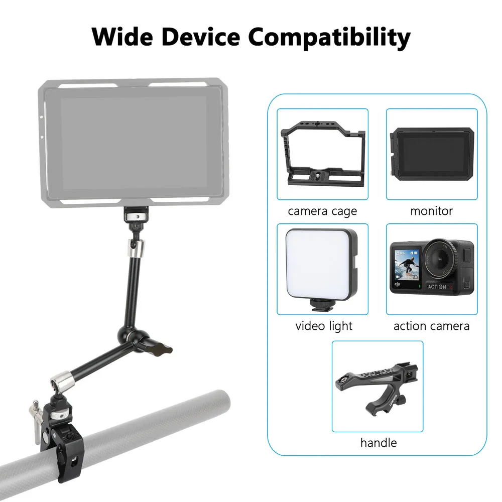 แขนจับกล้อง CAMVATE ขนาด 11 นิ้ว แบบปรับได้ + ตัวหนีบ Super Clamp พร้อมสกรูป้องกันการบิดขนาด 1/4-20 สำหรับแฟลช/ไฟ LED/ไมโครโฟน