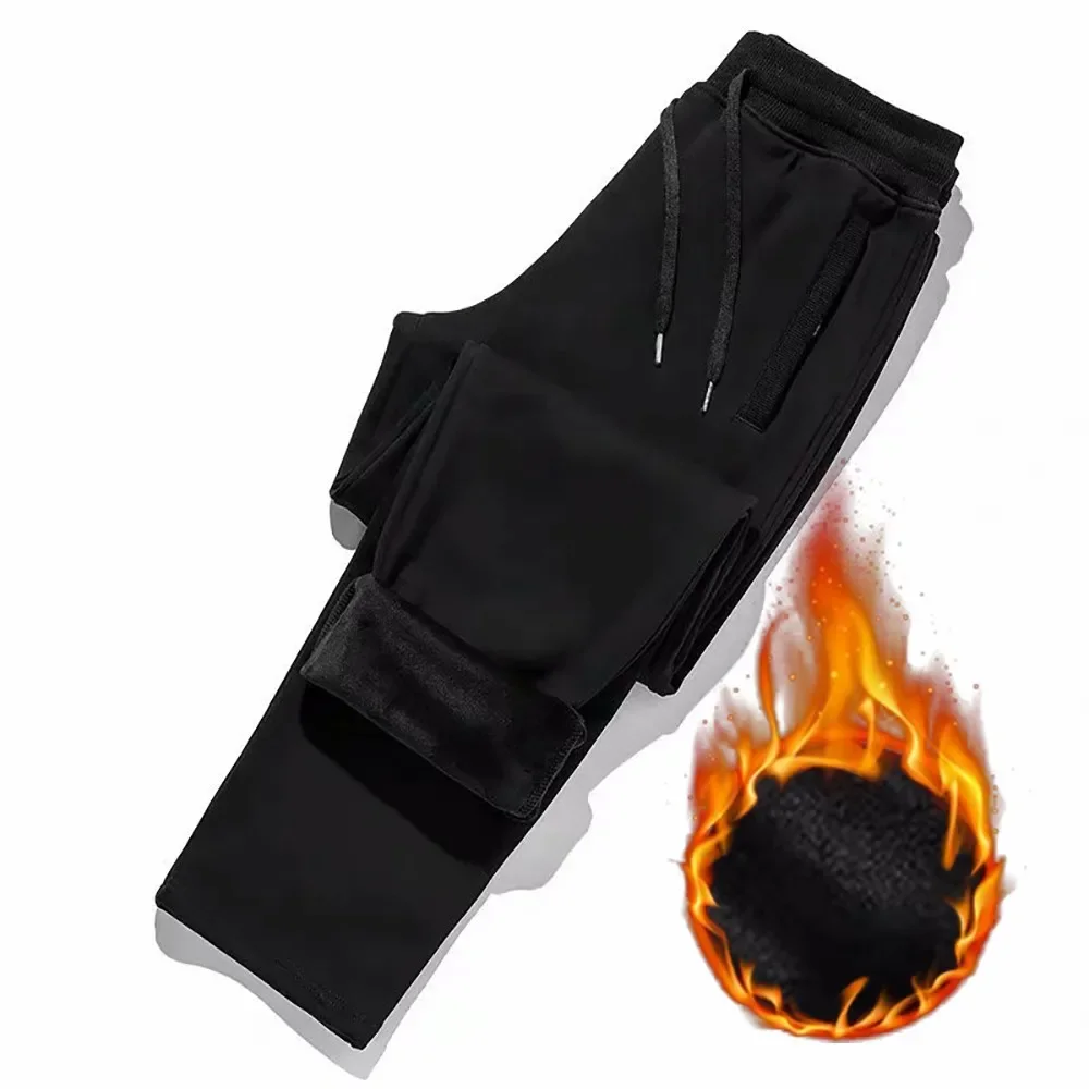 

Winter Warm Thermal Trousers Pants For Men Casual Solid Black Athletic Fleece Lined Thick Pants Sweatpants Male Clothing